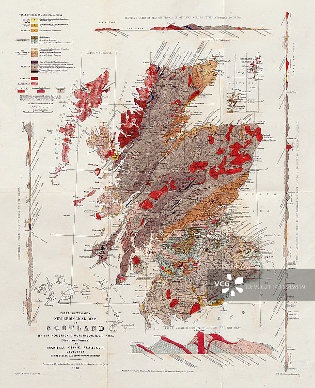 默奇森1861年苏格兰新地质图图片素材