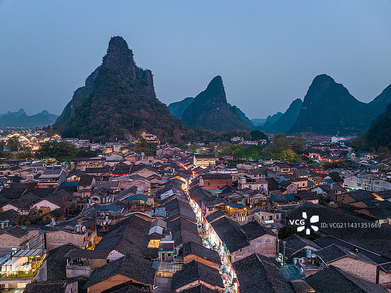 贺州黄姚古镇夜景航拍图片素材