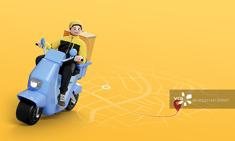 3D渲染黄色卡通风格快递员外卖员主题插画图片素材
