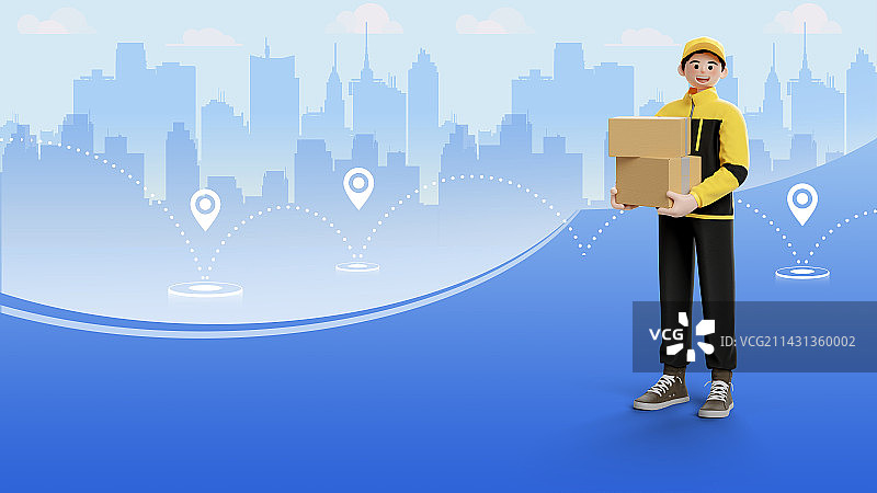 3D渲染卡通风格快递员外卖员主题插画图片素材