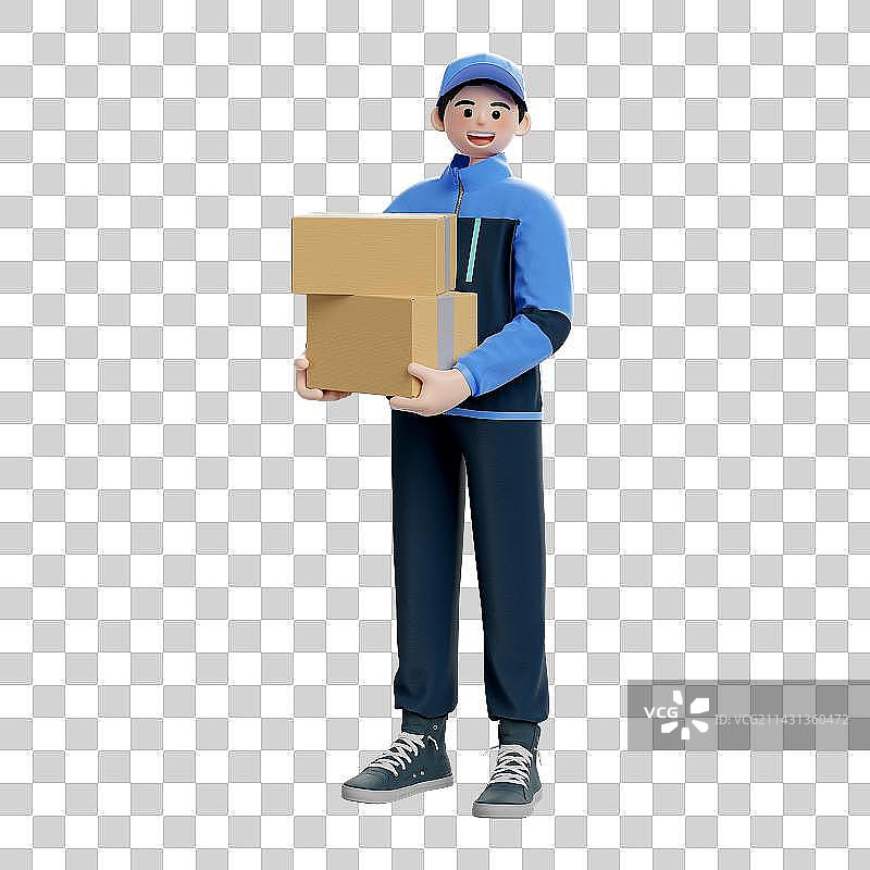 3D渲染卡通风格快递员免抠人物元素图片素材