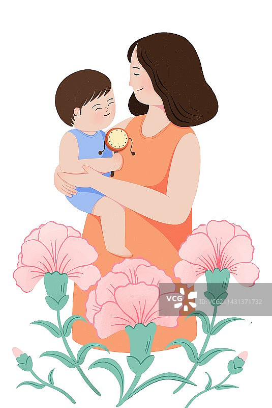 康乃馨和抱着孩子的妈妈图片素材