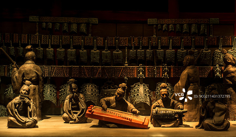 中国浙江省博物馆古代奏乐场景图片素材