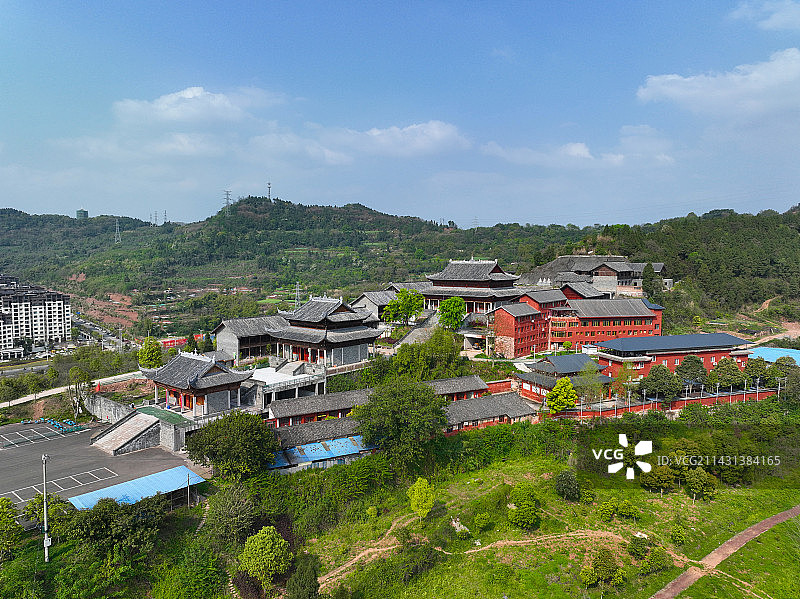 四川省南充市总真山观音寺白马湖公园航拍图片素材