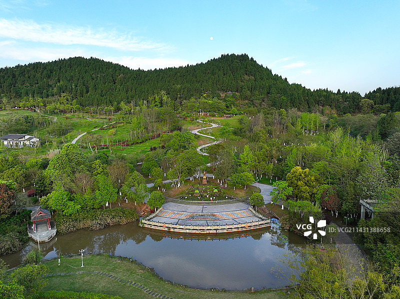 四川省遂宁市安居区凤舞琼花公园凤凰栖公园航拍图片素材