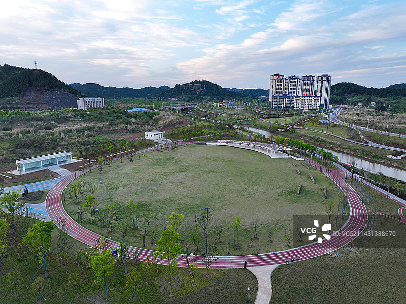 四川省遂宁市安居区凤舞琼花公园凤凰栖公园航拍图片素材