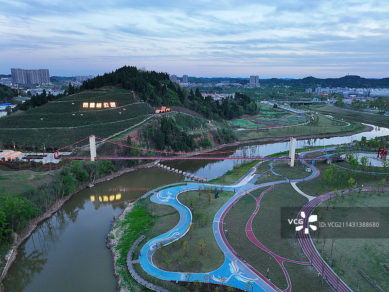 四川省遂宁市安居区凤舞琼花公园凤凰栖公园航拍图片素材