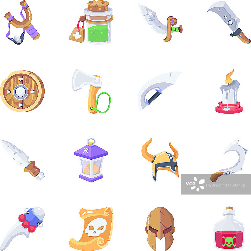 包含16个2D维京图标的合集图片素材