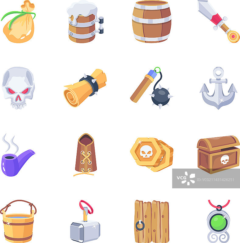 海盗装备和配件2D图标合集图片素材