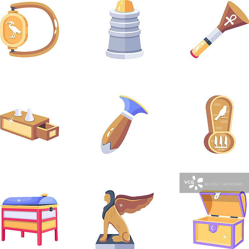 古埃及物品扁平图标包图片素材