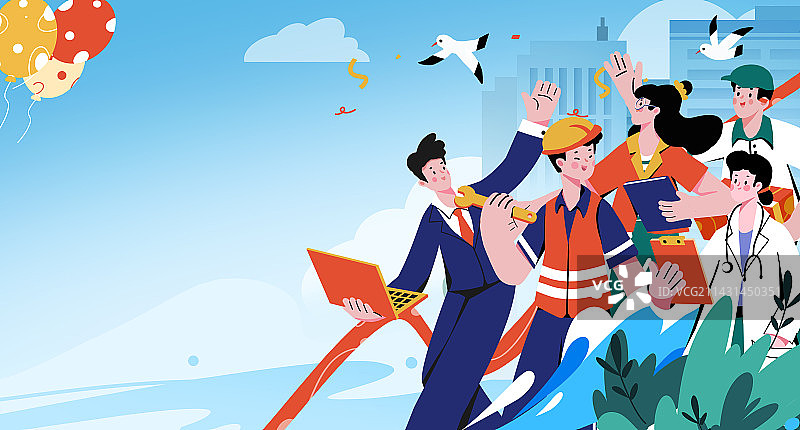 劳动节各劳动者庆祝五一插画图片素材