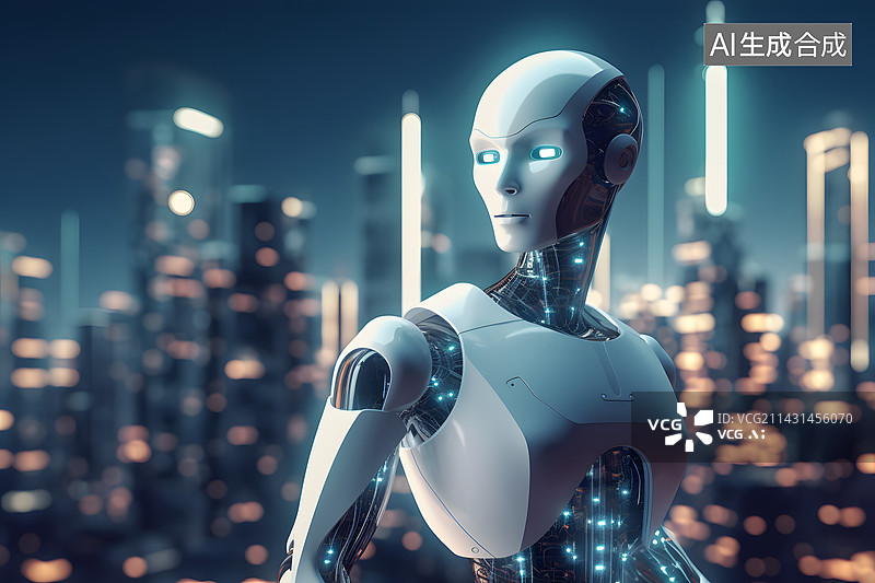 【AI数字艺术】人工智能机器人或安卓机器数字技术概念理念。神经网络人工智能背景素材图片素材