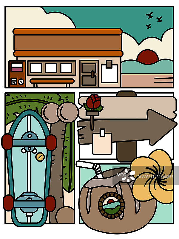 夏日缤纷感海边插画图片素材