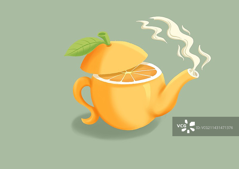 橙子茶壶小元素插画图片素材