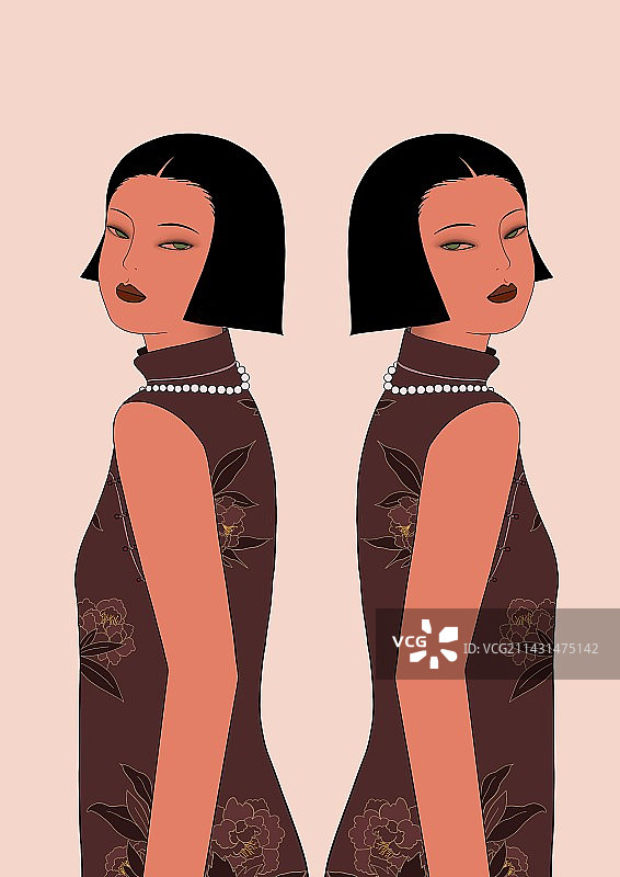 复古旗袍插画图片素材