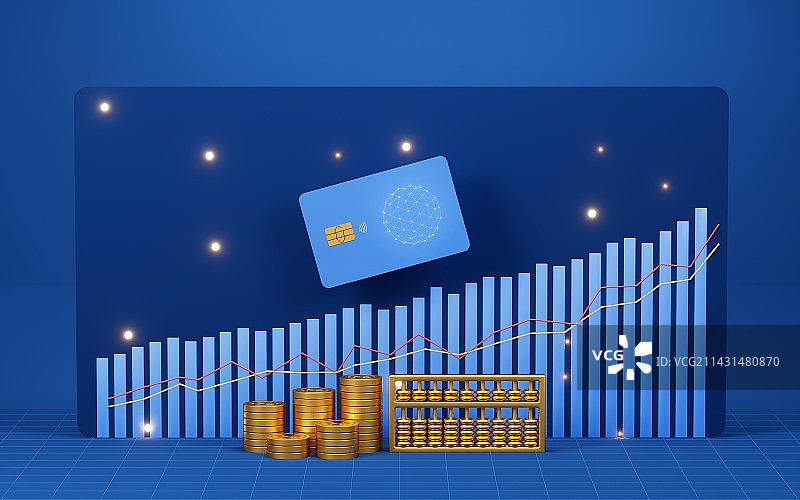 计算器与增长的金融曲线三维渲染图片素材