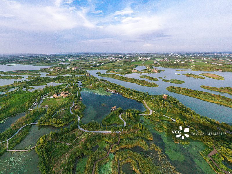 航拍扬州邗江区北湖湿地公园图片素材