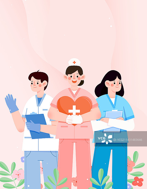 国际护士节-医生护士温馨守护健康矢量插画图片素材