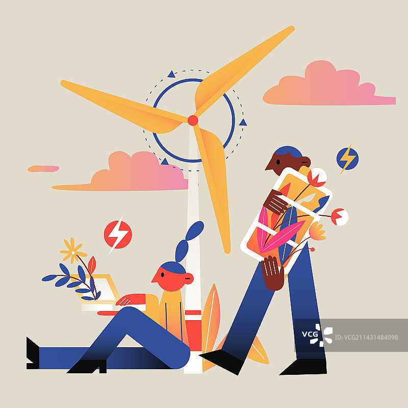 绿色新能源电池环保用电风力发电图片素材