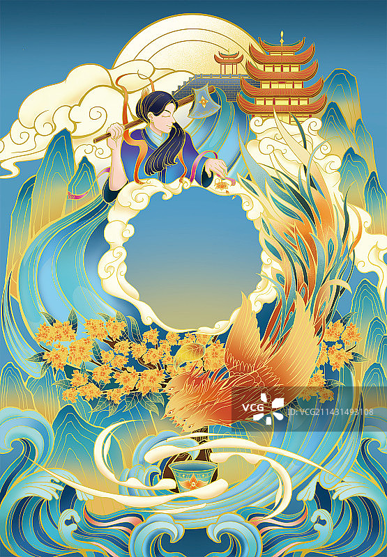 月下金桂插画图片素材