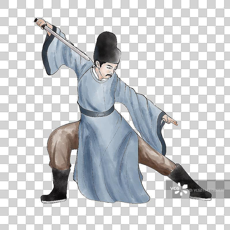 手绘古风古代人物练剑舞剑图片素材