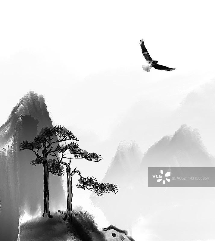 手绘中国风意境水墨山水画新中式背景插画图片素材