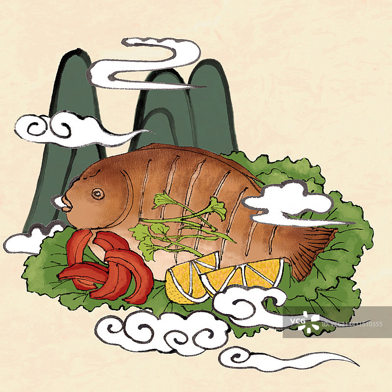 中国传统水墨画风格背景创意展板设计插画食品图片素材