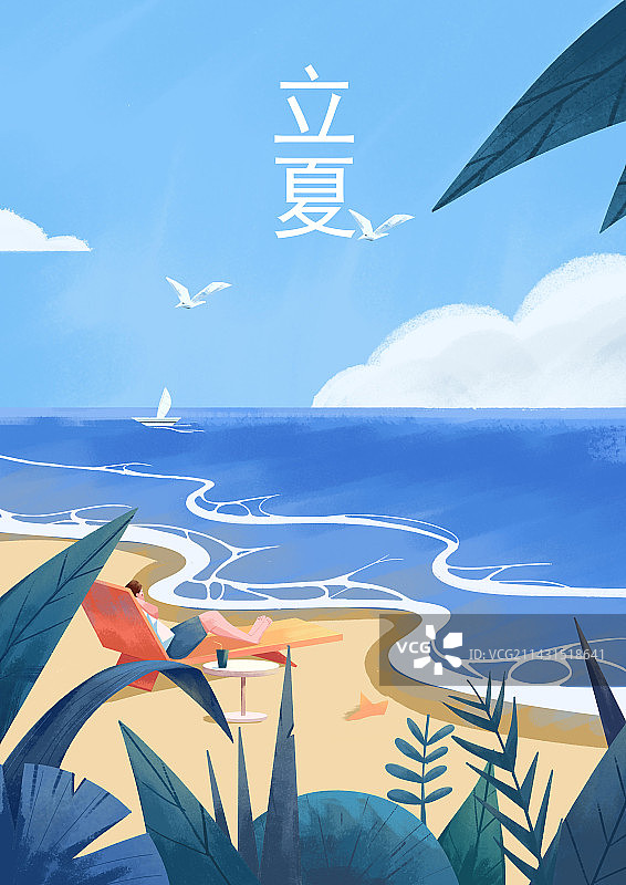 悠闲地坐在海边，面向大海，吹着海风图片素材