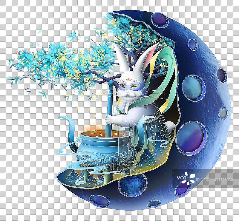 白兔在月球桂花树下捣药素材图片素材