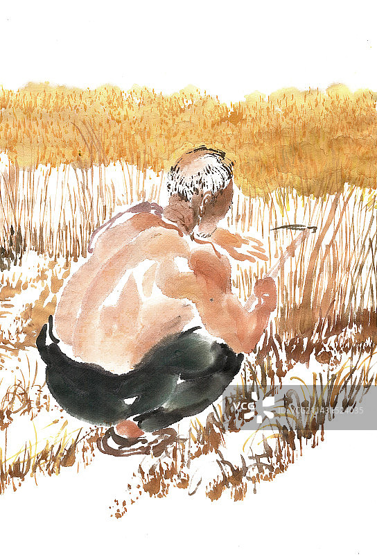 割麦子的老人图片素材