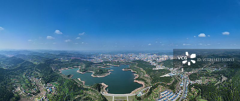 四川省南充市西充县九龙潭水库航拍图片素材