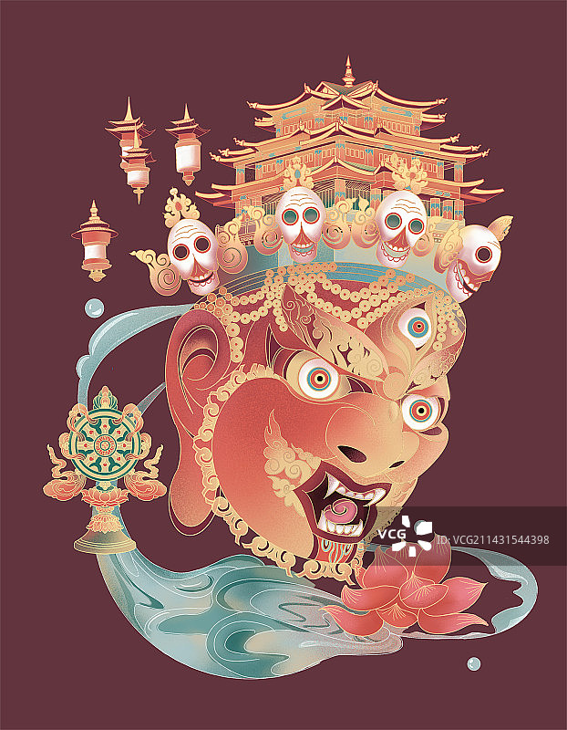 新中式藏式建筑插画图片素材