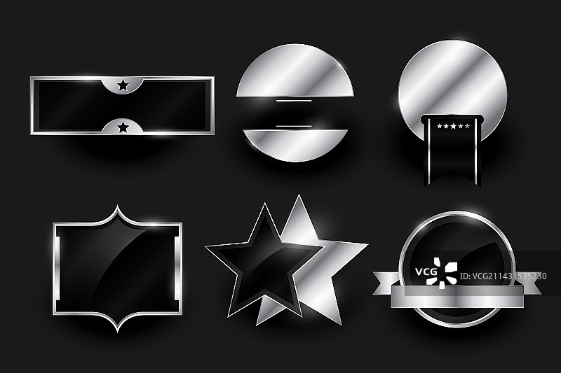 银色空白徽章或标签设计合集图片素材