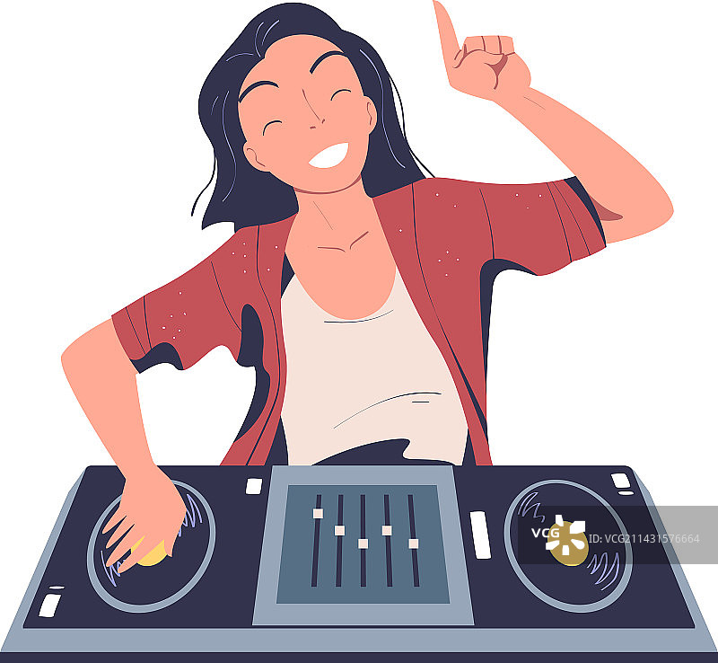 快乐的女人在控制台播放现代音乐图片素材