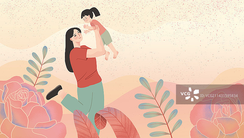 母亲节扁平风肌理插画图片素材
