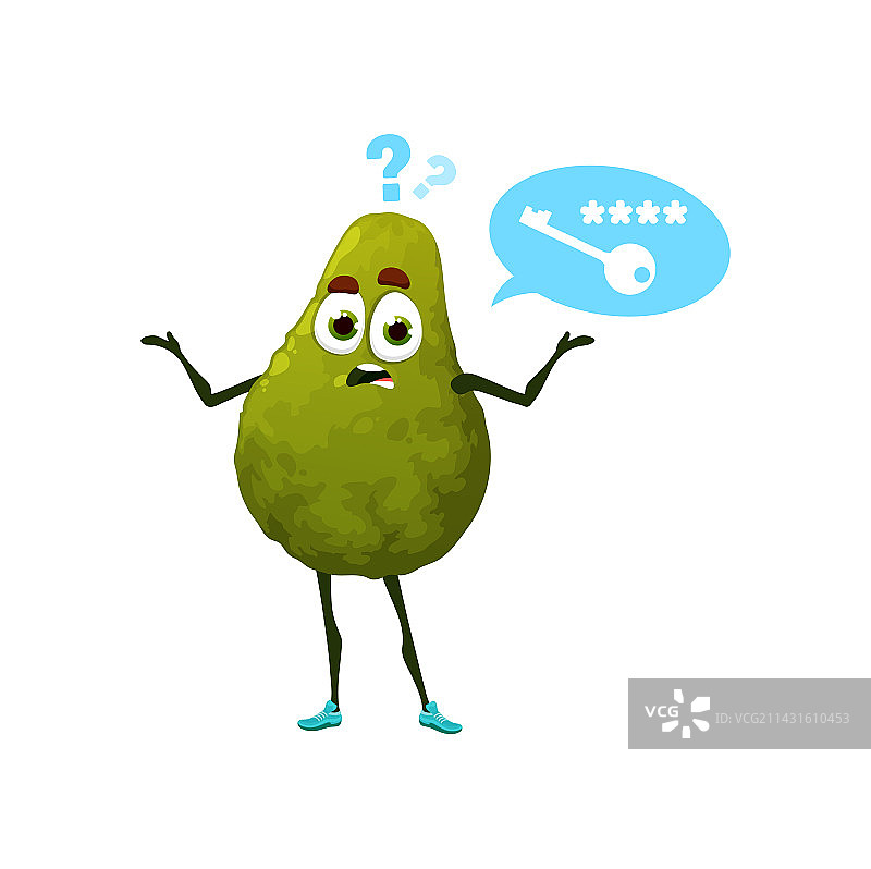 忘记密码的卡通鳄梨沉思角色图片素材