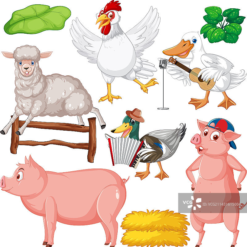 混合农场动物角色套装图片素材