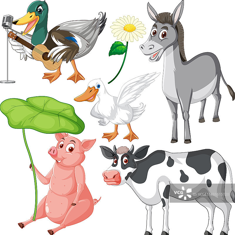 混合农场动物角色套装图片素材