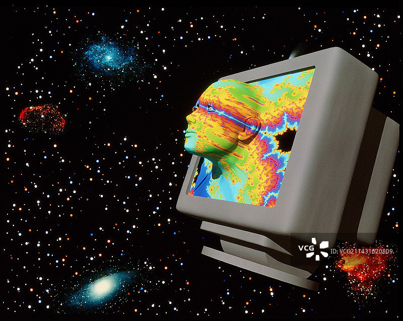 人工智能：电脑屏幕显示人脸图片素材