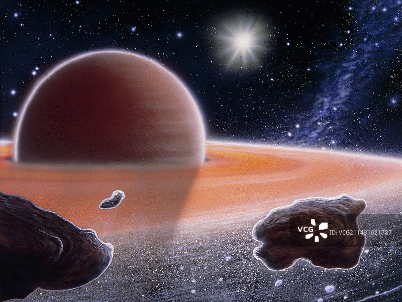 土星环平面中的牧羊卫星艺术作品图片素材