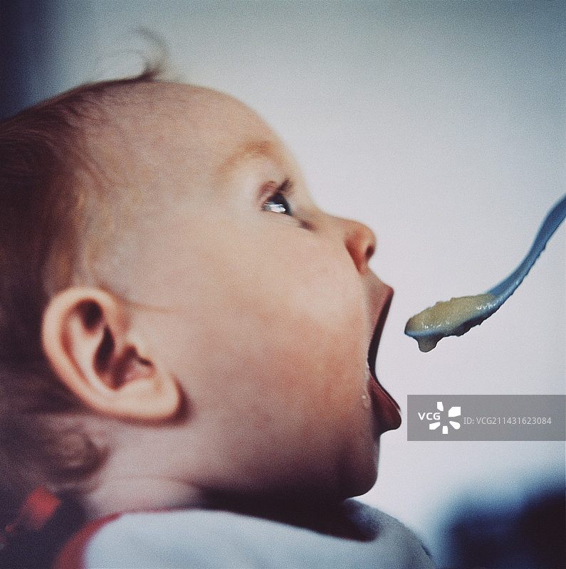 用勺子喂婴儿图片素材