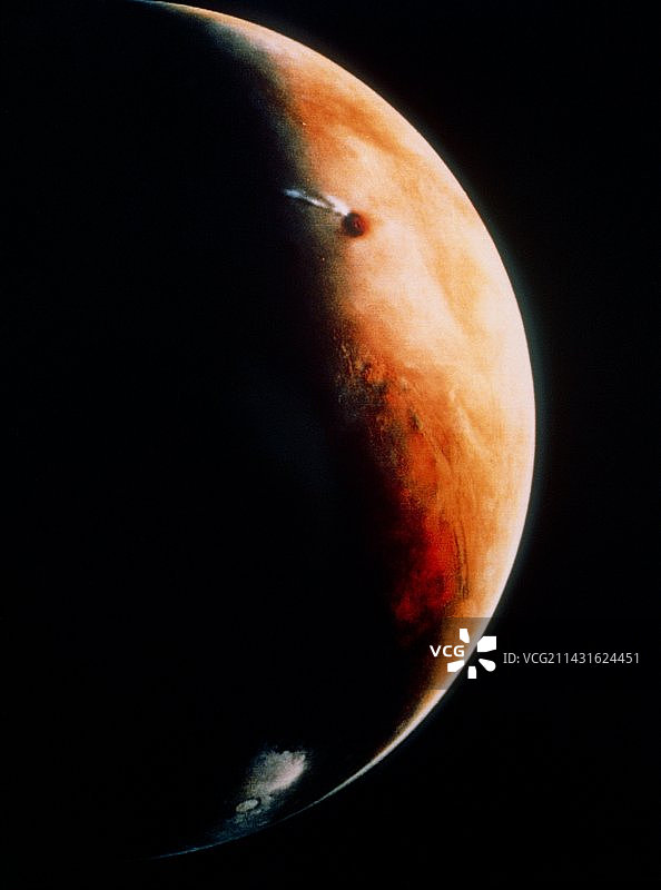 显示火山和冰羽的火星维京照片图片素材