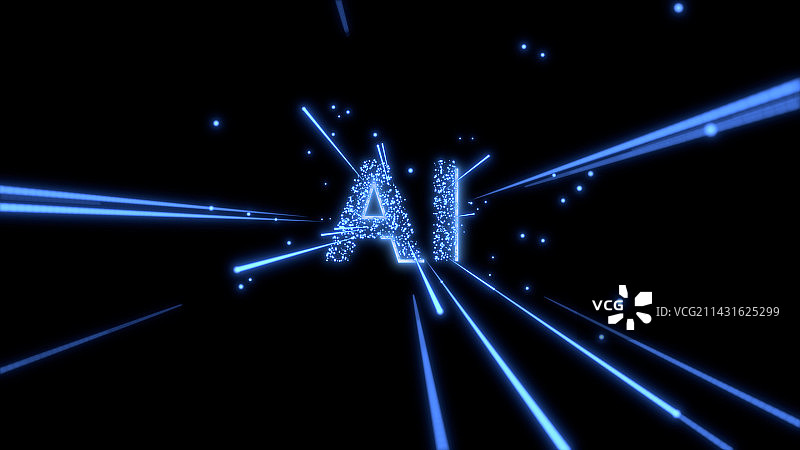 黑色背景下粒子AI散发出射线图片素材