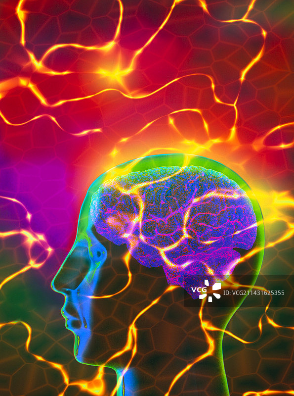 人头、大脑和光迹艺术作品图片素材