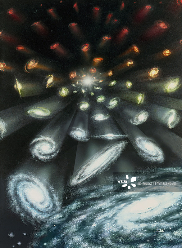 展示宇宙大爆炸后星系扩张的艺术作品图片素材