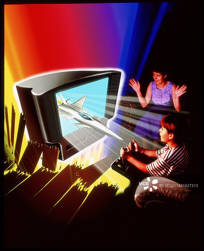 玩电子游戏的男孩抽象插画图片素材