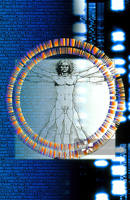 带有基因序列的男性人体艺术作品图片素材