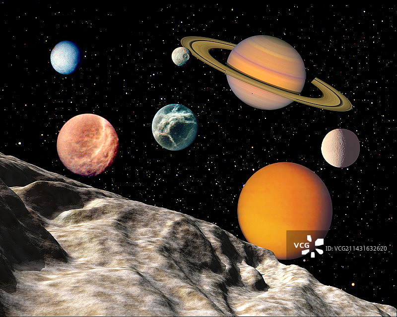 土星及其卫星的合成图像图片素材