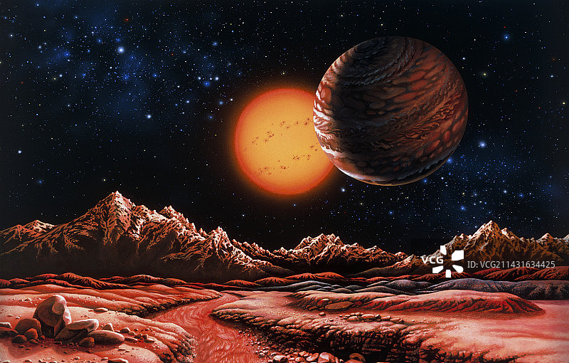 格利泽876b行星和卫星上的恒星艺术作品图片素材