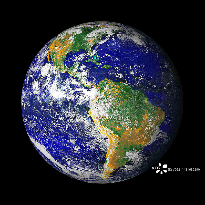 带有飓风的地球彩色卫星图像图片素材